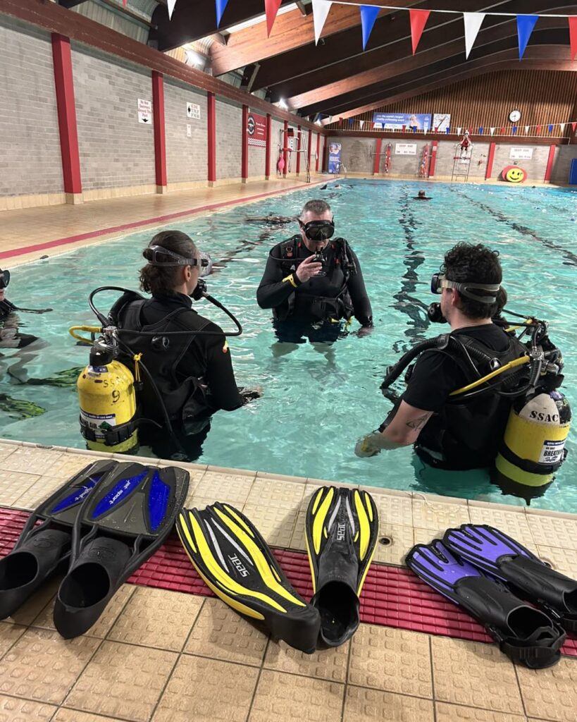 in water briefing at the swimming pool